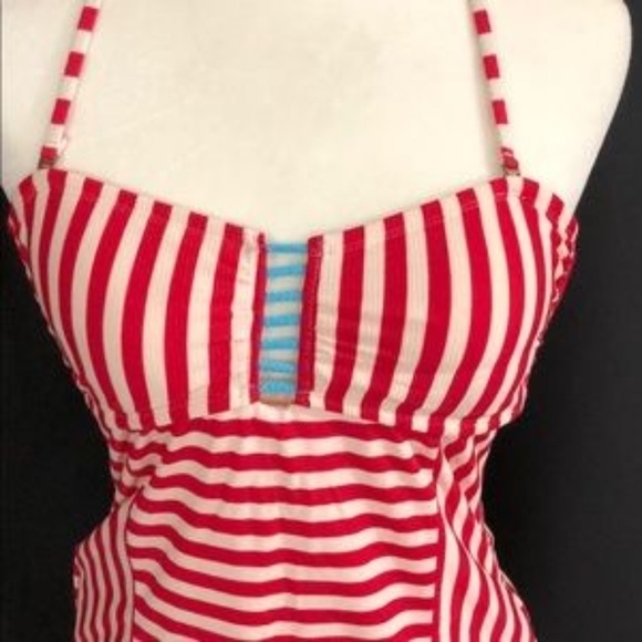 Hobie red and White Striped Tankini Swim Top Medium - Picture 4 of 4